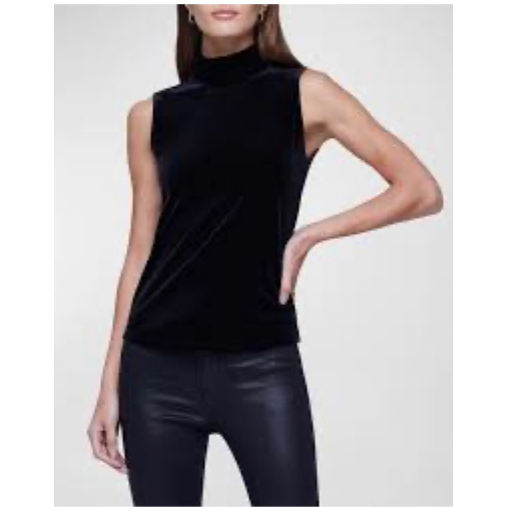 L'AGENCE Carlissa Velvet Sleeveless Turtleneck Top Black XS Mock Neck Zipper